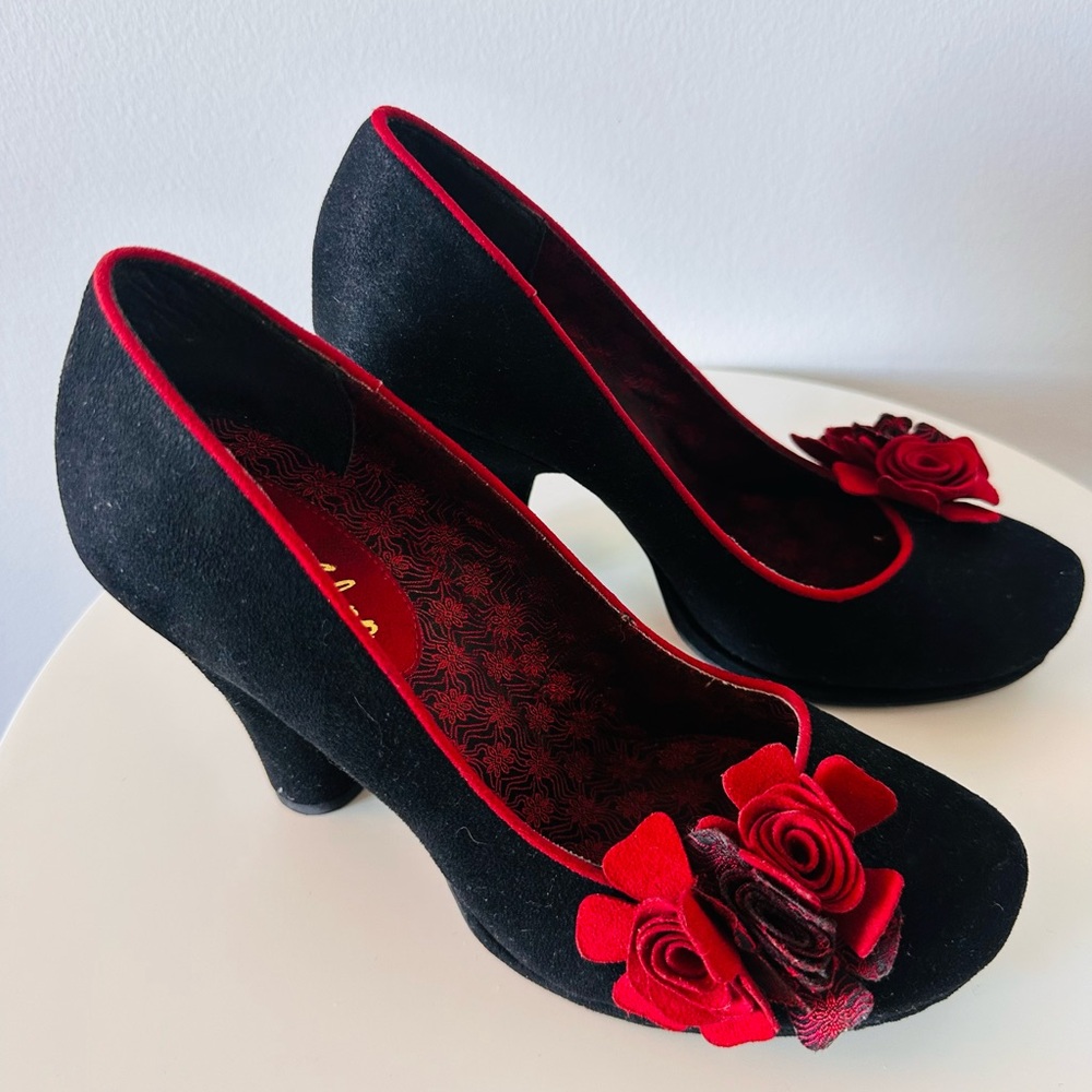 Ruby Shoo Velvet Elegant Black and Red Women's Heels